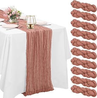 10 Pieces 10 Feet Blush Pink Cheesecloth Table Runners 10 Feet Gauze Fabric Table Runner Bohemian Vintage Rustic Wedding Party Bridal Shower Baby Shower Long Table Decoration