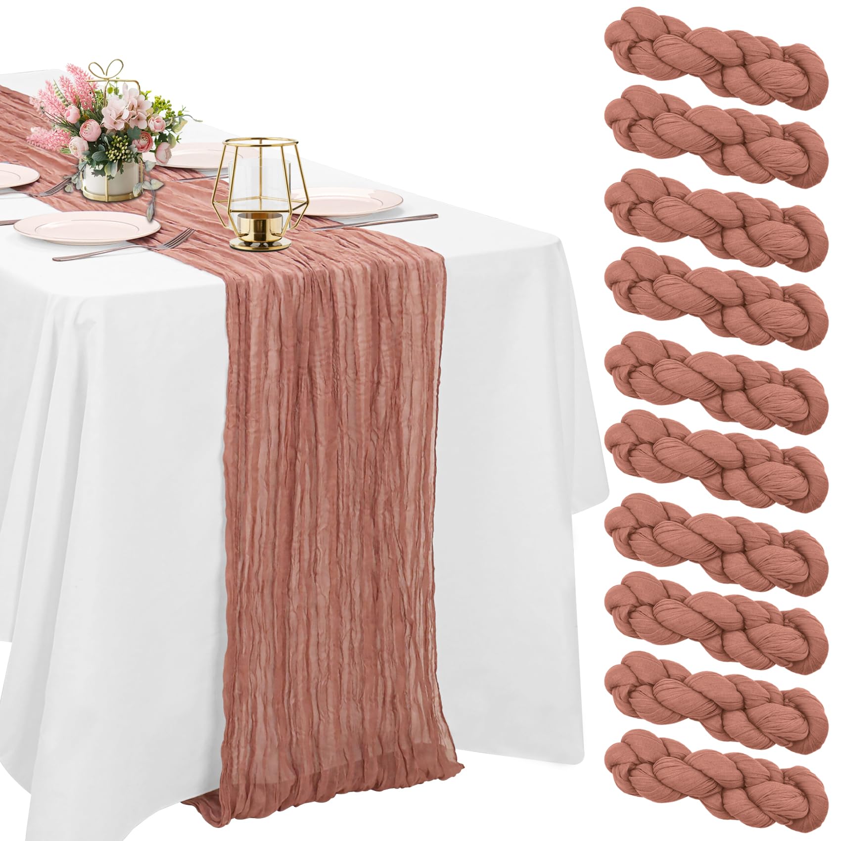 10 Pieces 10 Feet Blush Pink Cheesecloth Table Runners 10 Feet Gauze Fabric Tabl