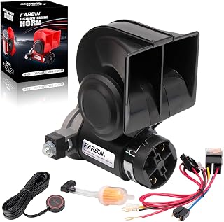 FARBIN Air Horn for Truck Compact Train Horn Electric Car Horn with Button | Compact, 12V 150dB loud, with relay wiring harness and push button switch, universal for any 12V vehicles