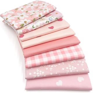 Aubliss 8pcs Fat Quarter Fabric Bundles (100% Cotton - 20'' x 20'') | Quilting Cotton Craft Fabric Pre-Cut Squares Sheets for Patchwork Sewing Quilting Crafting(Sweet Pink)