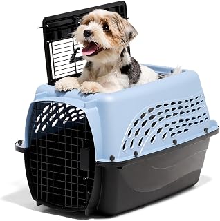 Petmate Two Door Plastic Pet Kennel for Small Dogs and Cats, 24in, Blue | Top and Front Loading USA Made Crate Built from Recycled EcoTEC Plastic