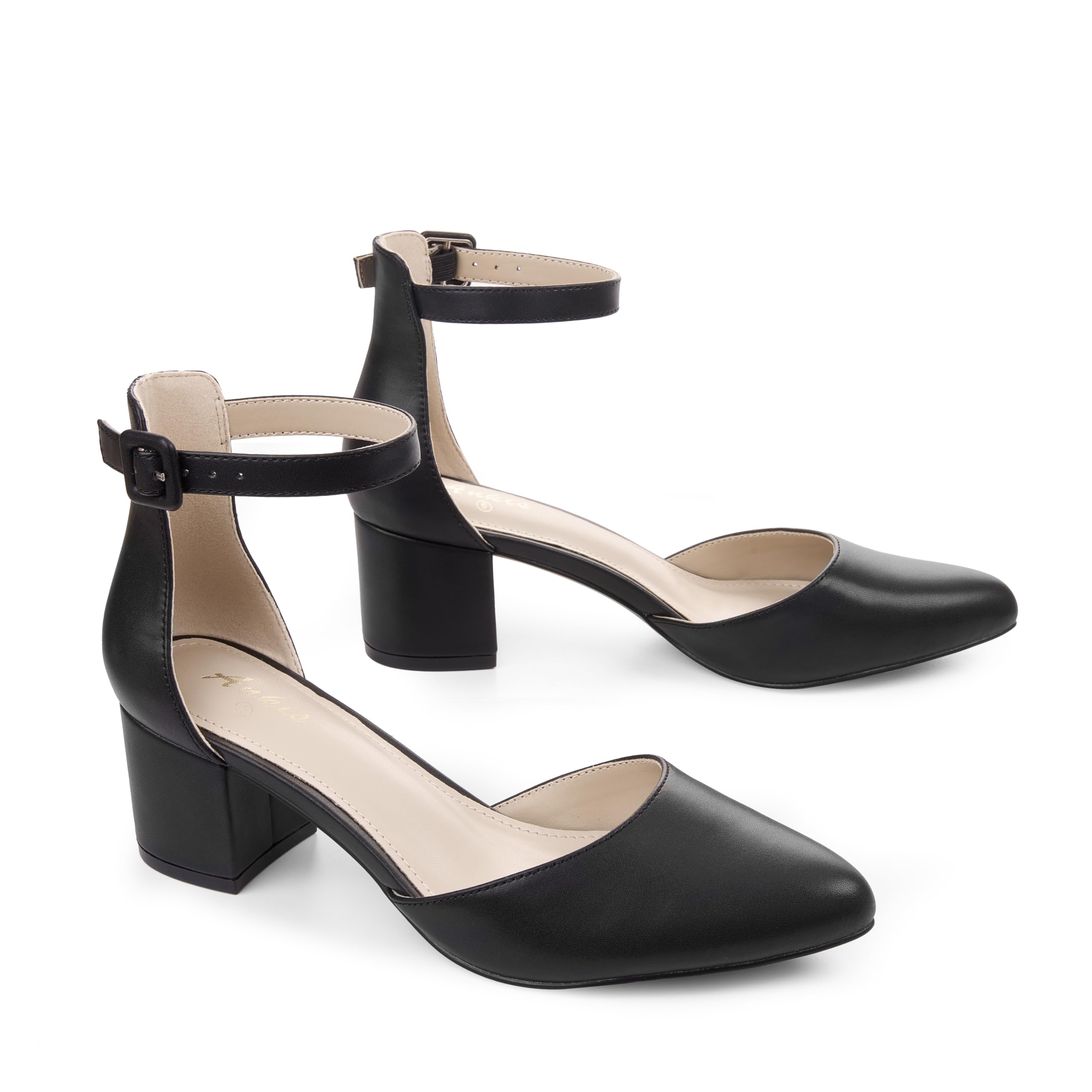 Ankis Ladies Strappy Court Shoes 2.25" Block Heel Memory Foam Inlay Lace