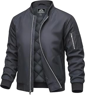 MAGCOMSEN Bomber da uomo, casual, antivento, trapuntato, con cerniera intera, giacca a vento invernale calda, giacca Varsity con tasche