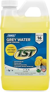Camco TST RV Grey Water Odor Control - Lemon Scent - 64oz - Made in the USA | Removes Grease Buildup in Gray Water Tanks, Camper Sinks & Shower Drains - 4oz Treats 40-Gal Holding Tank (40256)