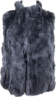 LVCOMEFF Women Real Rex Rabbit Fur Vest Furry Fluffy Classic With High Collar Sleeveless Outwear Top