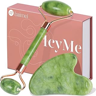 BAIMEI IcyMe Gua Sha &amp; Jade Roller Set for Facial Sculpting and Relaxation | Cooling Face Roller &amp; Guasha Tool for Face Lymphatic Drainage, Depuffing, Jawline Definition, Skin Care Gifts for Women–Green