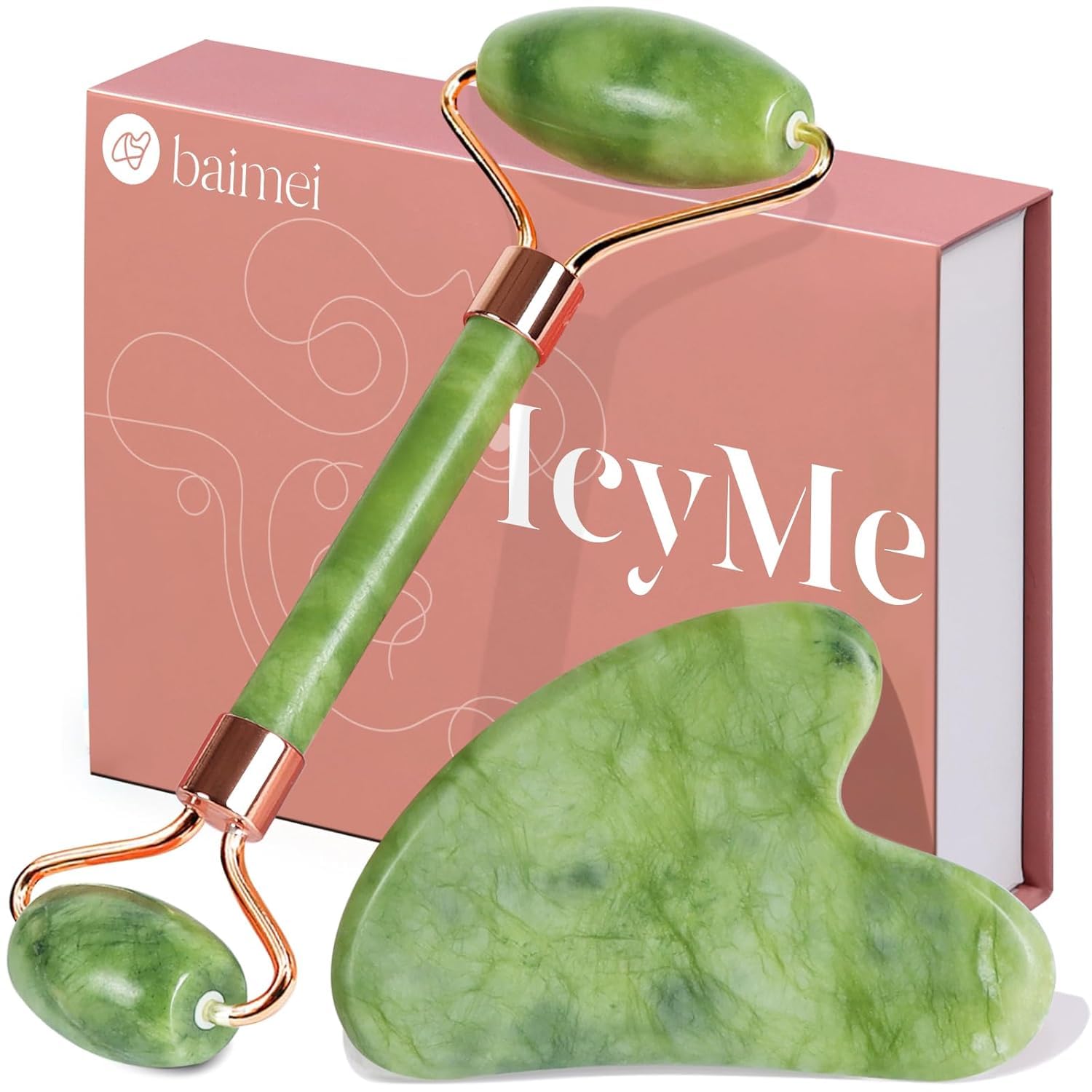 BAIMEI IcyMe Gua Sha &amp; Jade Roller Set for Facial Sculpting and Relaxation |