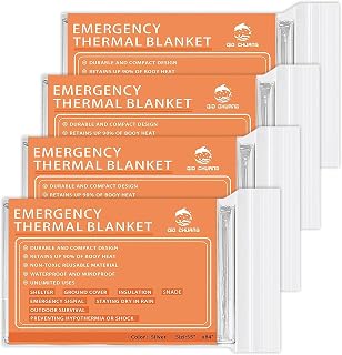 QIO CHUANG Emergency Mylar Thermal Blankets 4 Packs Survival Kit 84''x55'' | Space Blanket for Outdoor Activities First Aid Car Kit for Camping Hiking Survival, Bug Out Bag, Marathons Essentials