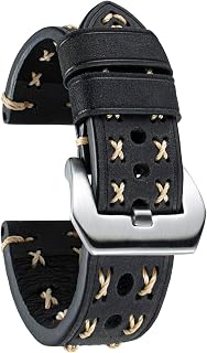 BINLUN Correa Reloj de Cuero Clásica para Hombre 20mm 22mm 24mm 26mm Mujer Negro Marrón Verde Gris Naranja Correas de Reloj de Repuesto con Hilo Cosido a Mano
