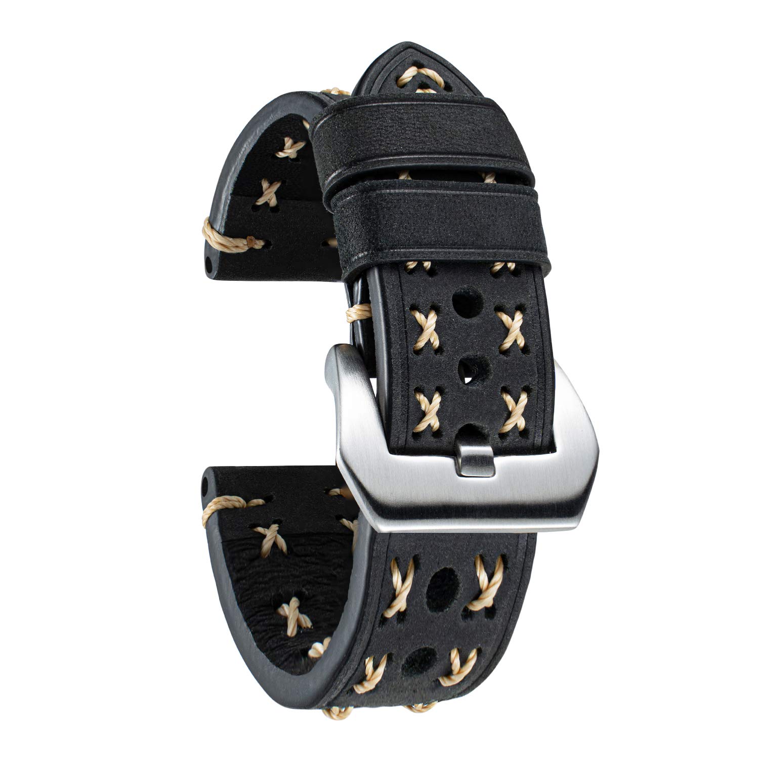 BINLUN Correa Reloj de Cuero Clásica para Hombre 20mm 22mm 24mm 26mm Mujer Negro