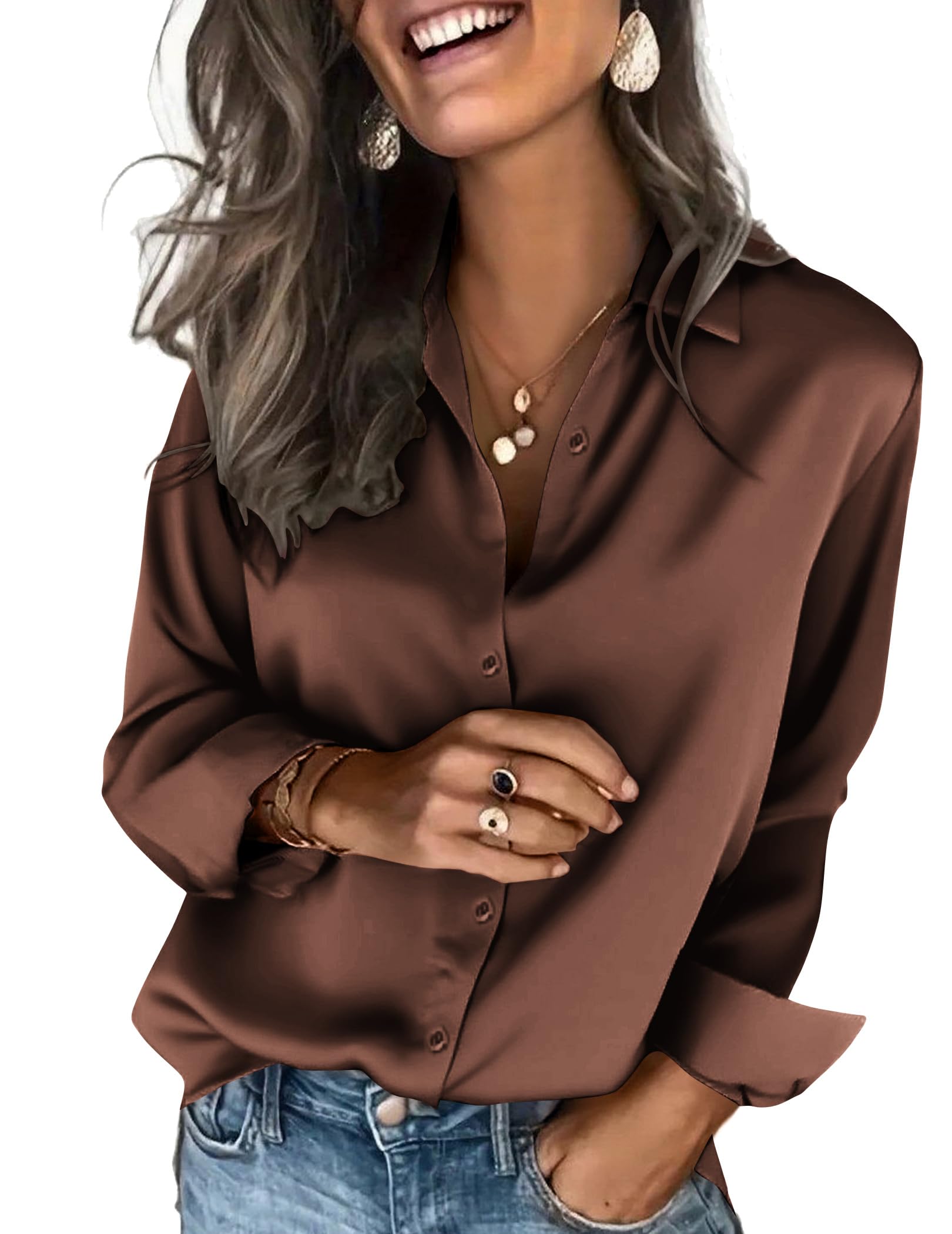Zeagoo Satin Blouses for Women Silk Button Down Shirts Long Sleeve Tops | Dressy