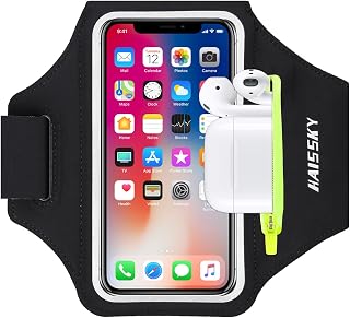 Running Armband with Earphone Pouch Fits Phones up to 6.9" | Cell Phone Armband for iPhone, Water Resistant & Breathable Sports Phone Holder & Zipper Pocket Car Key Holder for Jogging
