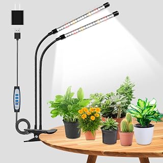 Wolezek Grow Light, Full Spectrum 6000K, Clip on Plant Lights Indoor | 2-Head Gooseneck Plant Lamp, 6/12/16H Auto Timer, 5-Level Dimming, 40 Red & White LEDs, for Seedlings, Indoor Growing, 1 Pack