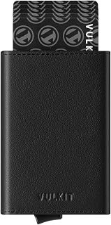 VULKIT Credit Card Holder RFID Blocking Mens Leather Bifold Card Wallet Automatic Pop Up for 9 Cards with ID Window & Coin Pocket