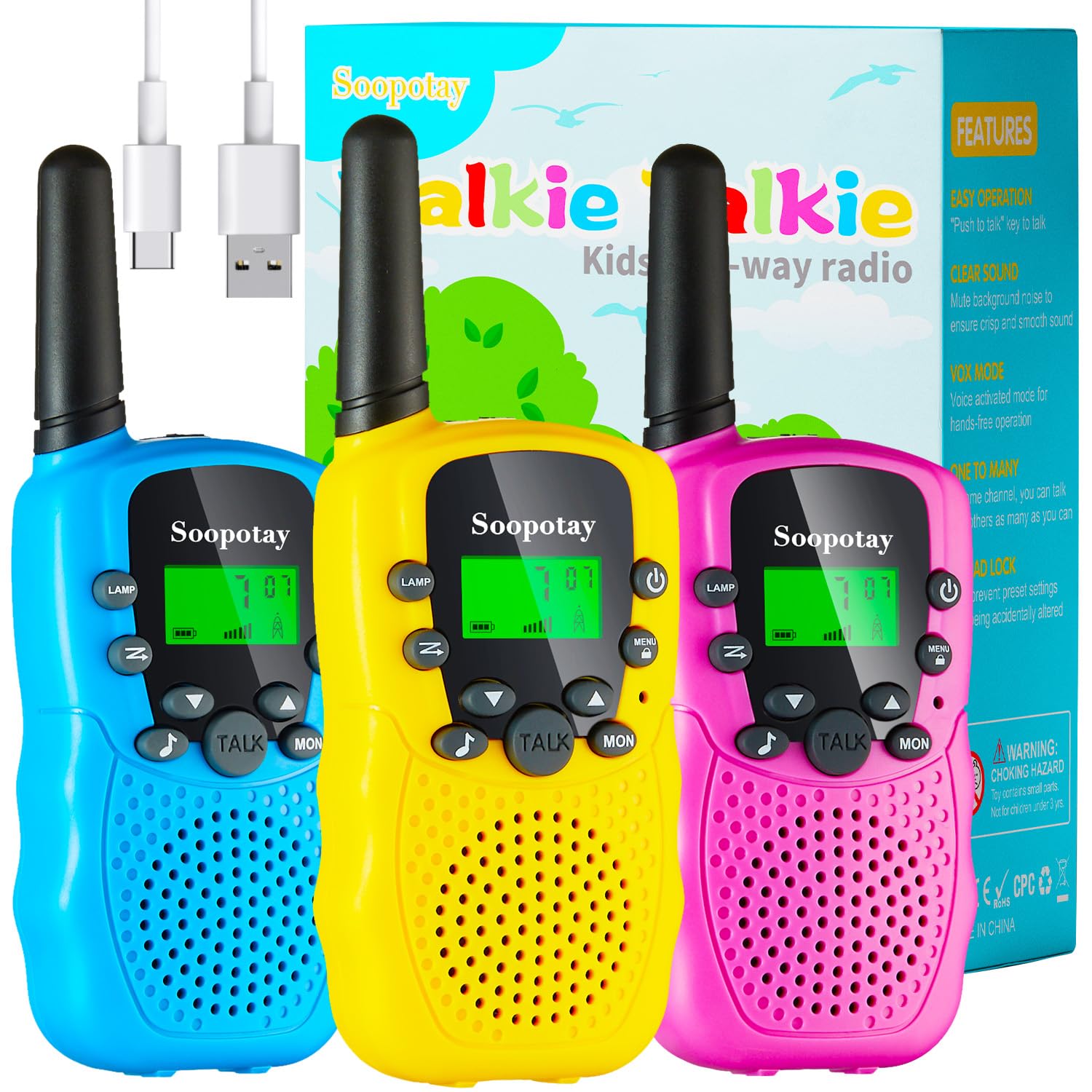 Rechargeable Walkie Talkies for Kids Games Gifts Toys for Girl Boy Age 4-12, 72H