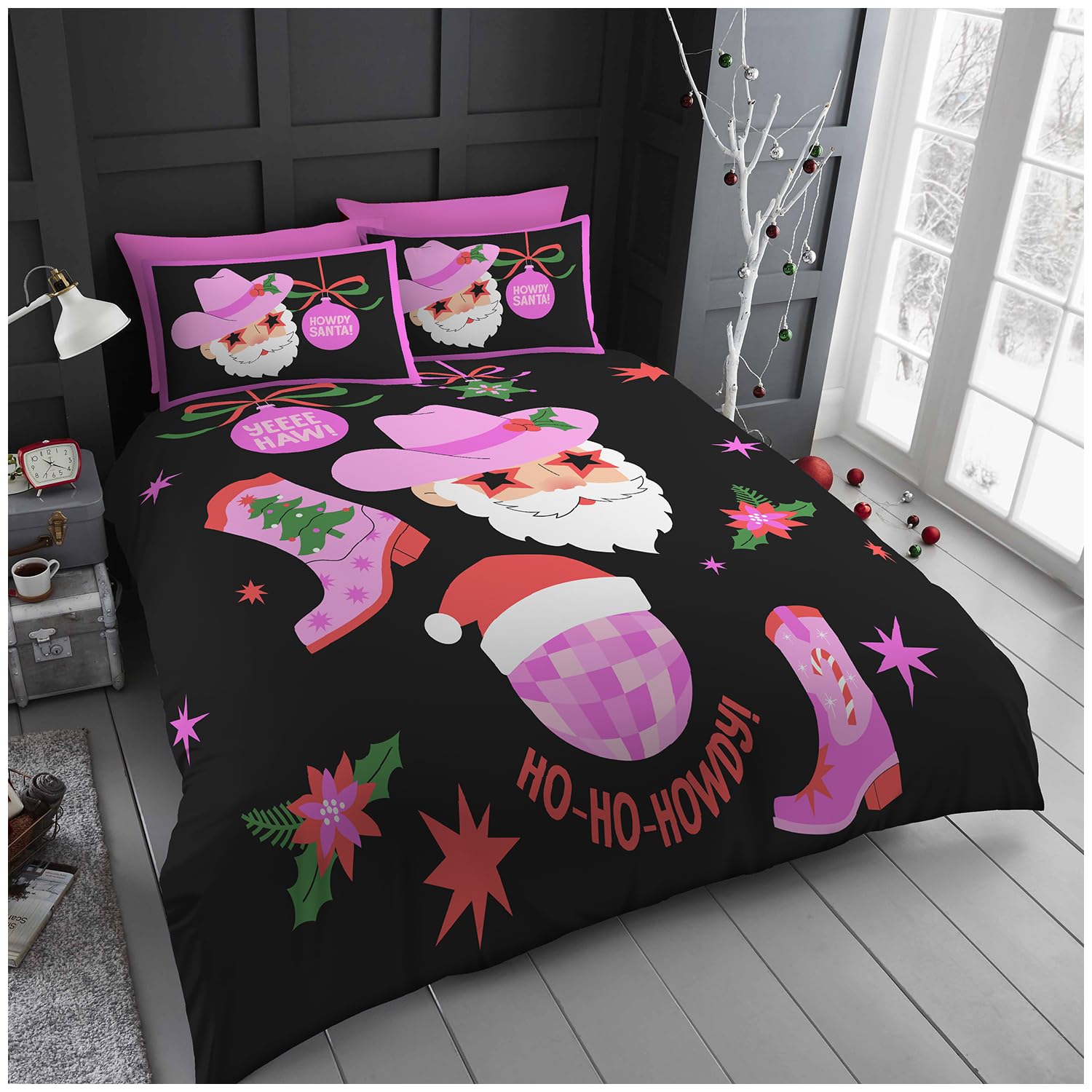 GC GAVENO CAVAILIA Christmas Duvet Cover King Size - Polyester Ho Ho Howdy Beddi