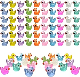 Cidinge 60 Pcs Mini Resin Ducks Luminous Tiny Ducks Miniature Duck Glow in The Dark for DIY Garden Dollhouse Duck Accessories Micro Landscape Aquarium Party Decor