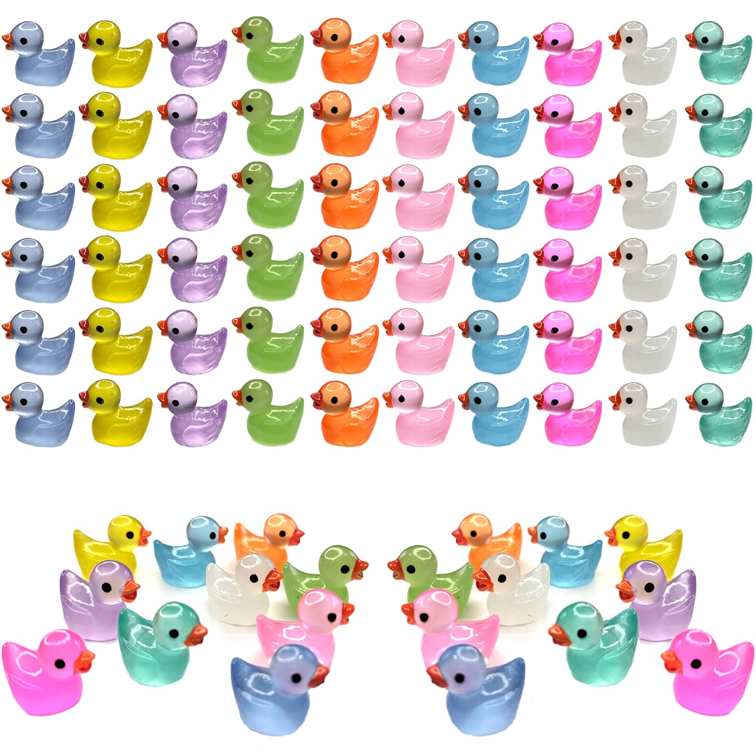 Cidinge 60 Pcs Mini Resin Ducks Luminous Tiny Ducks Miniature Duck Glow in The D