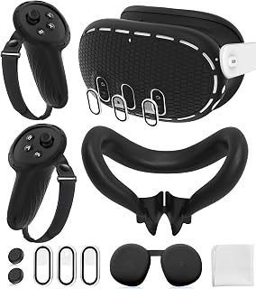 7-in-1 Silicone Cover Set for Meta/Oculus Quest 3, Not Fit Quest 3S | Controller Grip Covers, VR Shell and Face Covers, Tempered Glass Lens Caps, Full Device Protection