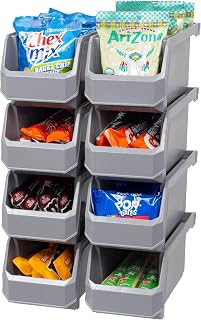 ReadySpace Plastic Containers for Organizing and Storage Bins for Closet, Kitchen, Office, Toys, or Pantry Organization, Medium, 8-Pack, Grey