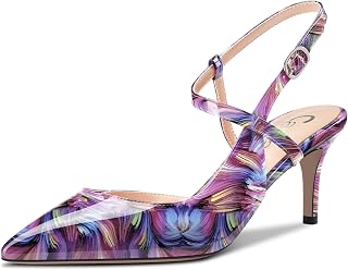Castamere Women's Lace Toe Cap Medium Kitten Heel Ankle Strap Pumps Slingback Dress Sandals Buckle Office Shoes Shoes 6.5 cm Heels