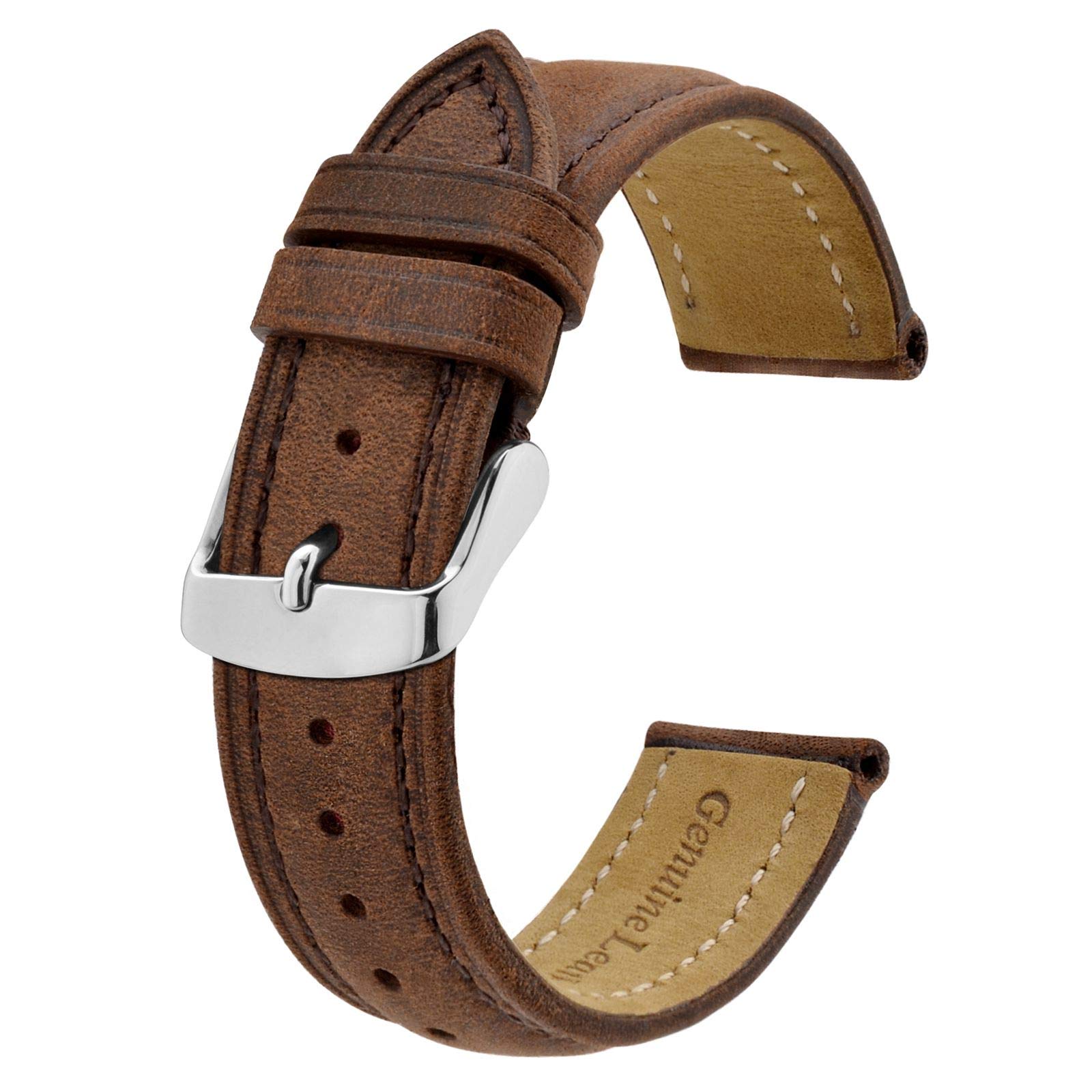 BISONSTRAP Watch Strap, Vintage Leather Replacement Bracelet, Band Width-14mm 15