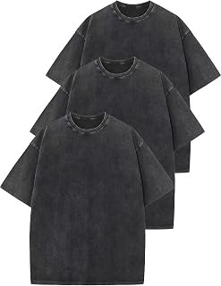 Flygo 3 Pack Mens Oversized T Shirts Summer Cotton Washed Baggy Tee