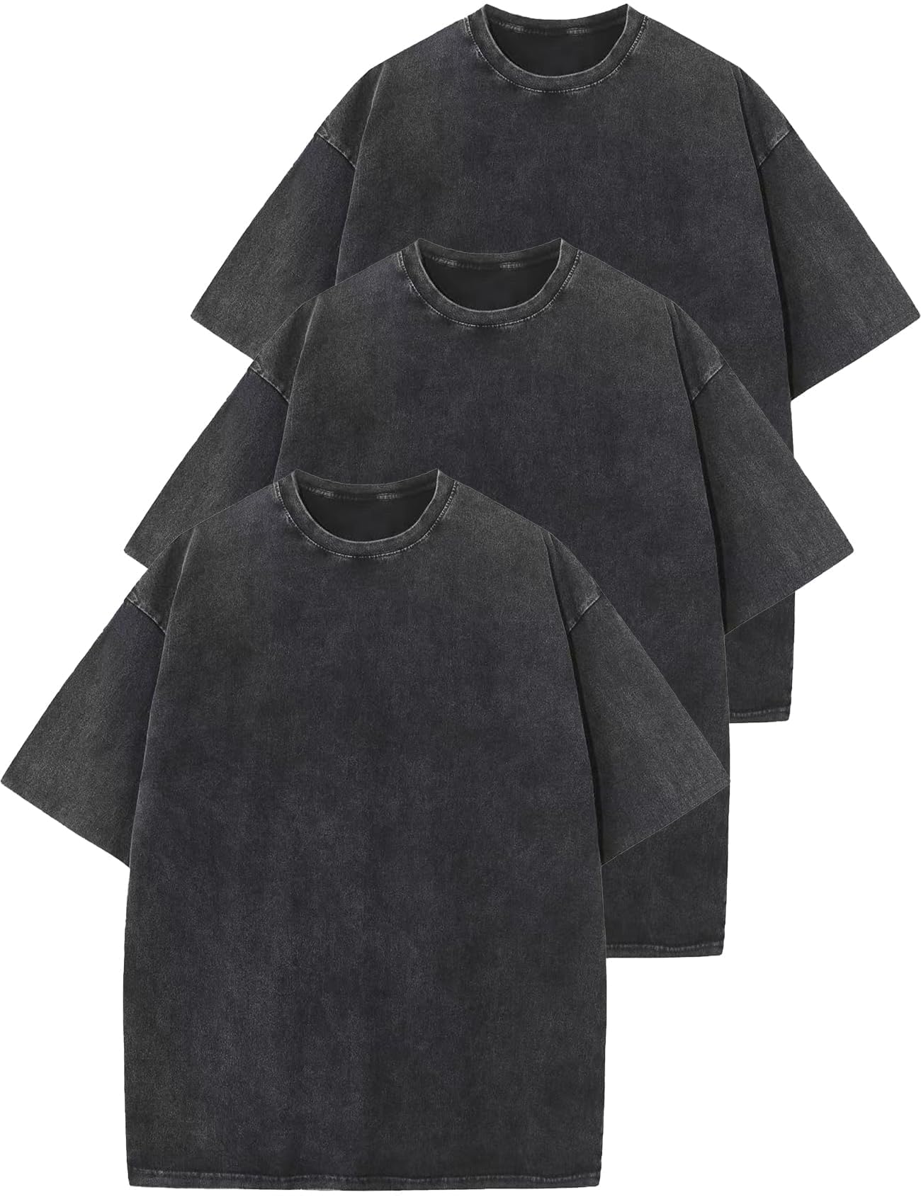 Flygo 3 Pack Mens Oversized T Shirts Summer Cotton Washed Baggy Tee