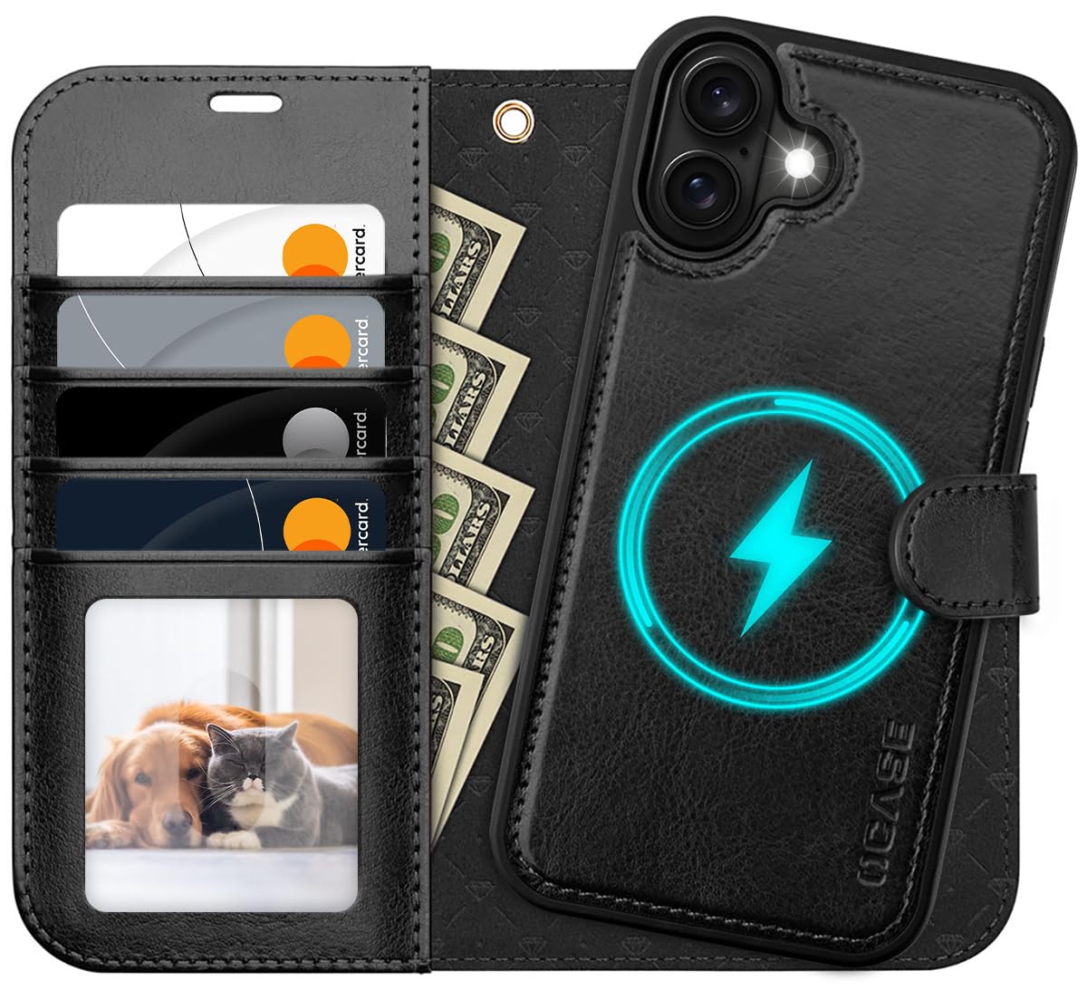 OCASE for iPhone 16 Plus Case, Detachable 2 in 1 Wallet, Black