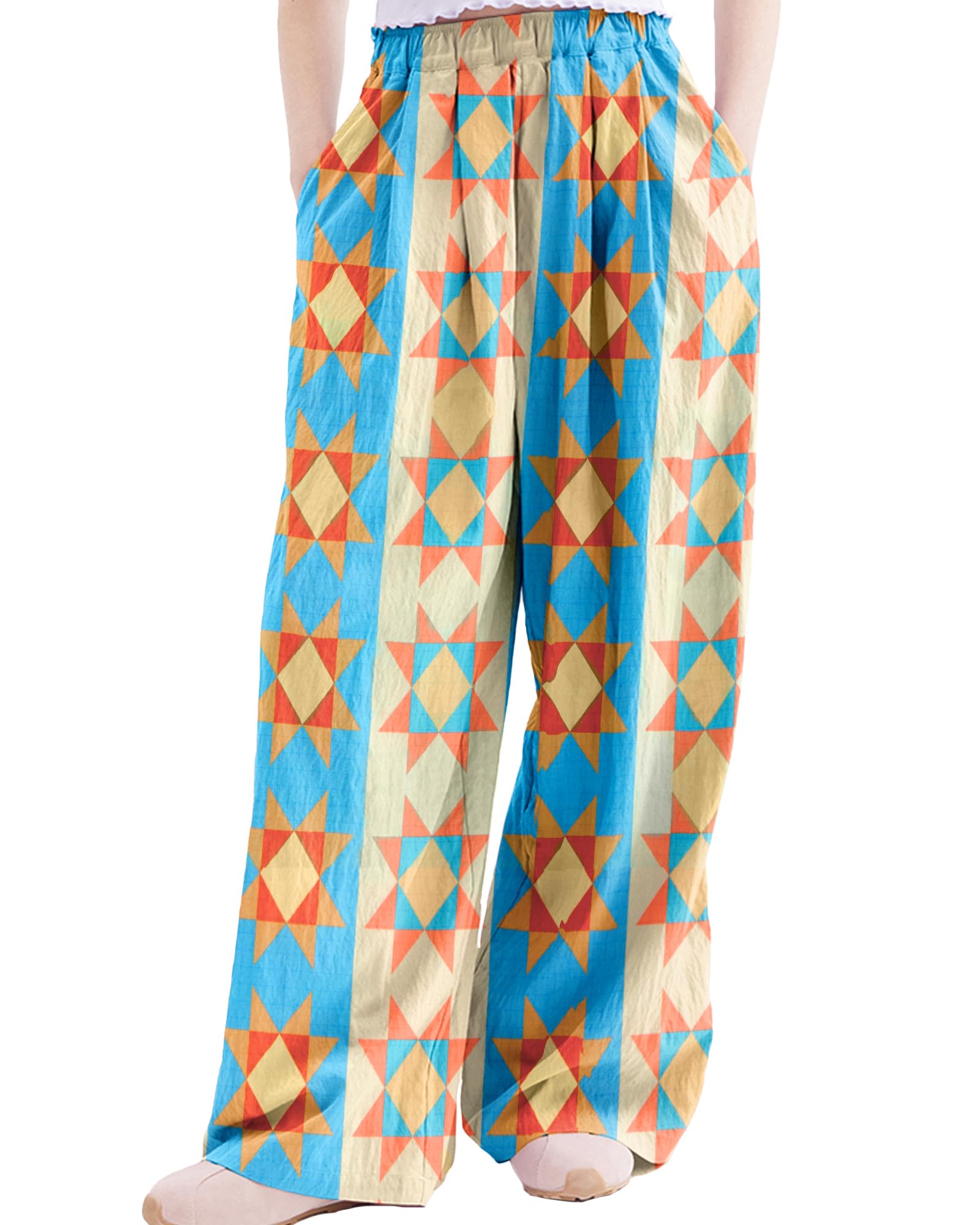 Rolanko girls wide leg pants baggy baggy pants palazzo pants for girls linen pan