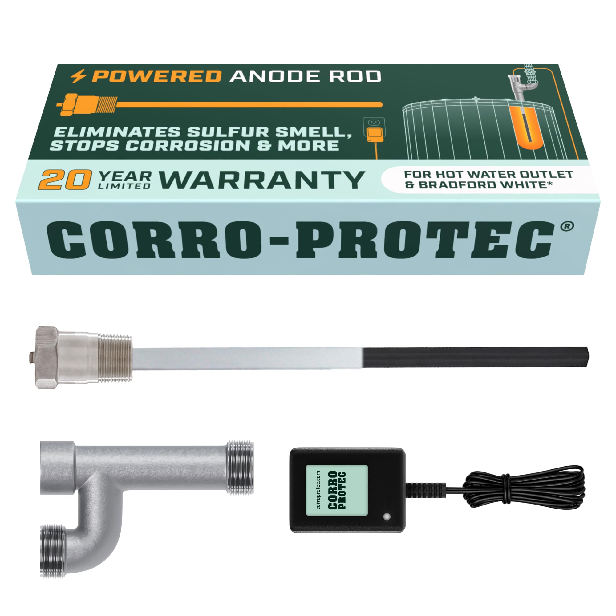 Corro-Protec Powered Anode Rod for Bradford White & Hot Water Outlet | 24-Hour S