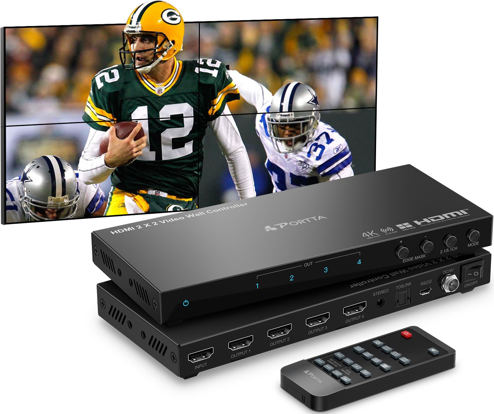PORTTA HDMl Video Wall Controller 2x2 4K, Video Wall Processor with 11 Splicing 