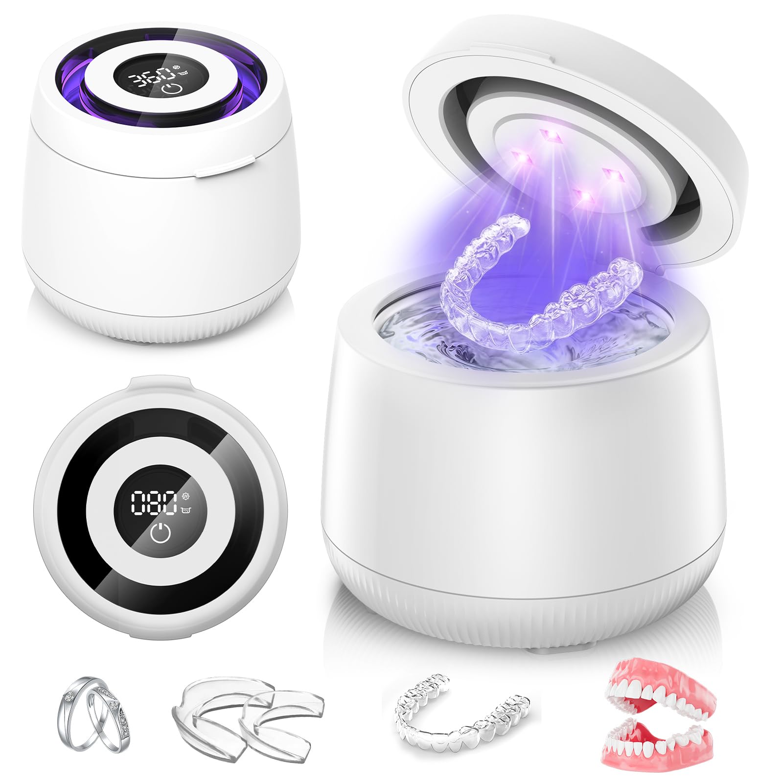 Ultrasonic Retainer Cleaner Machine, Dynamic 42-48kHz Dental Cleaning Pod with D