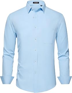 HISDERN Mens Dress Shirts Long Sleeve Button Down Casual Shirts for Men Inner Contrast Formal Business Tuxedo Wedding Shirt