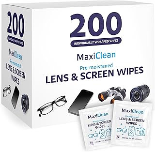 Lens Wipes for Eyeglasses – 200 Lens Wipes Individually Wrapped, Pre-moistened Eyeglass Cleaning Wipes, for Glasses Cleaner, Sunglasses, Camera Lenses, Laptop Screens, Phones, Happy Eye Glasses