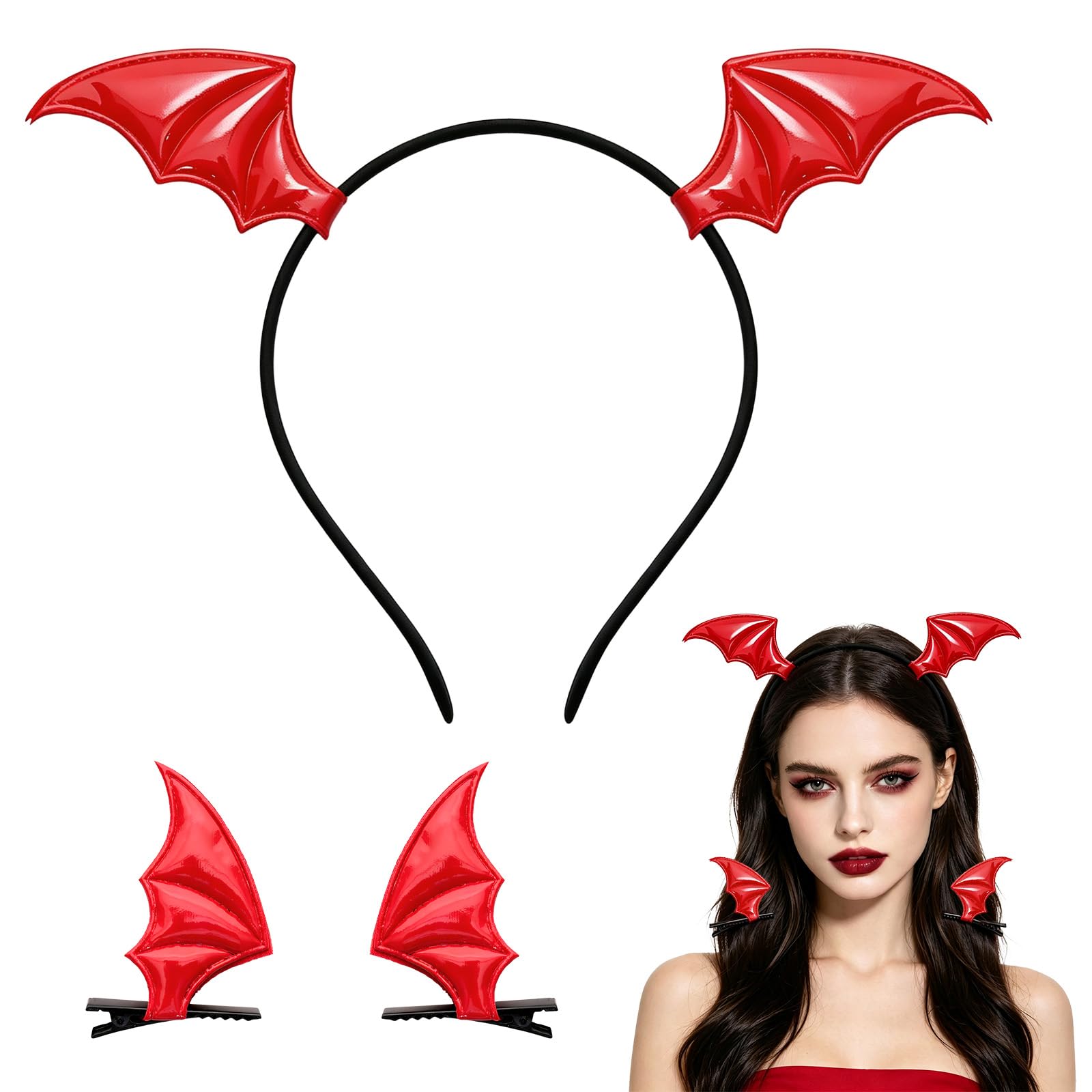Red Dragon Wings Headband & Hair Clips Set Dragon Horns Dragon Headband