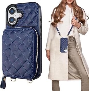 Bocasal Crossbody Wallet Case Card Holder for iPhone 17, Dark Blue