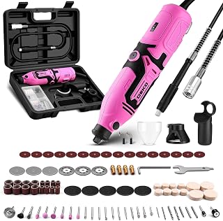 Rotary Tool Kit:DEKOPRO 170W Power Hand Rotary Tools with 6 Variable Speed, 127pcs Accessories, 8000~35000RPM Electric Grinder Drill Machine Set with Flex Shaft for Carving,Pink (Renewed)