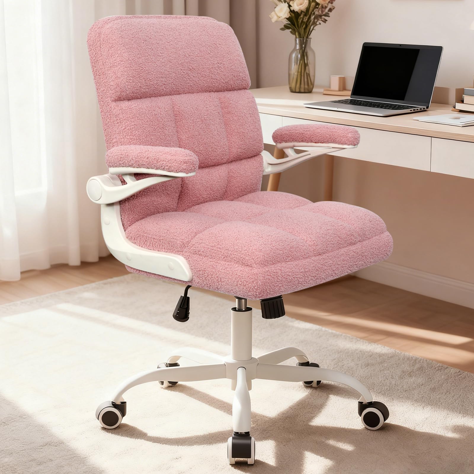 Office Chair with Wheels, Ergonomic Computer Desk Chair with Flip-up Armrest, Ad