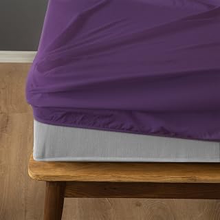 Komfortec Fitted Sheet 90 x 200 cm, Bed Sheet Box Spring Bed up to 15 cm - 30 cm Mattress Height, Purple