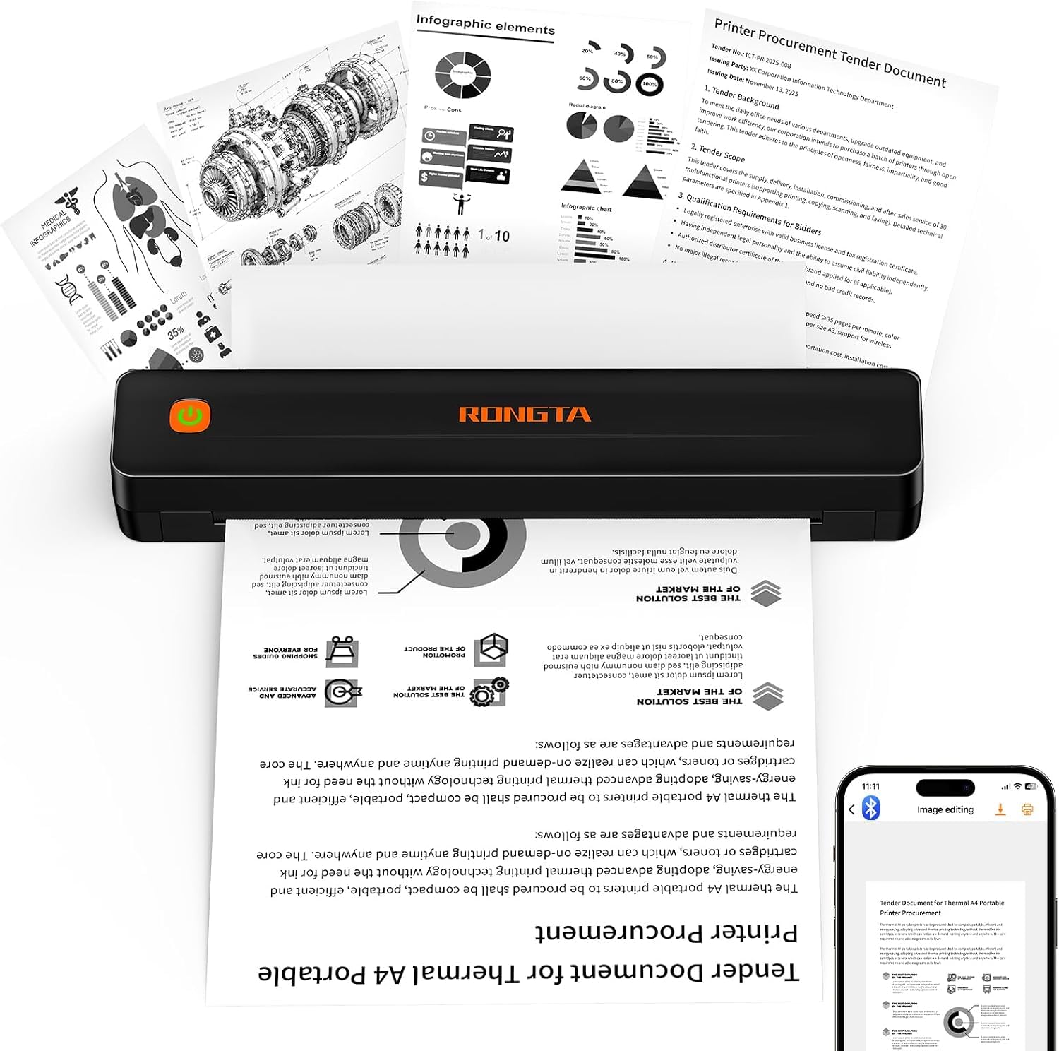 Rongta Thermal Portable Printers Wireless for Travel, Bluetooth Mobile Printer, 