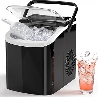 QIYO Ice Maker Countertop with Handle, 9 Cubes Ready in 6 Mins, 26.5 lbs/Day, 42 dB Quiet, Self-Cleaning Portable Bullet Ice Maker with Basket & Scoop for Home Kitchen Office