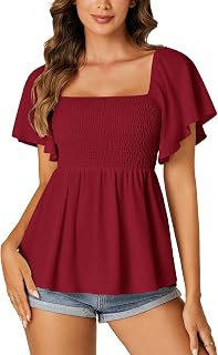 LYANER Women's Square Neck Cute Peplum Top