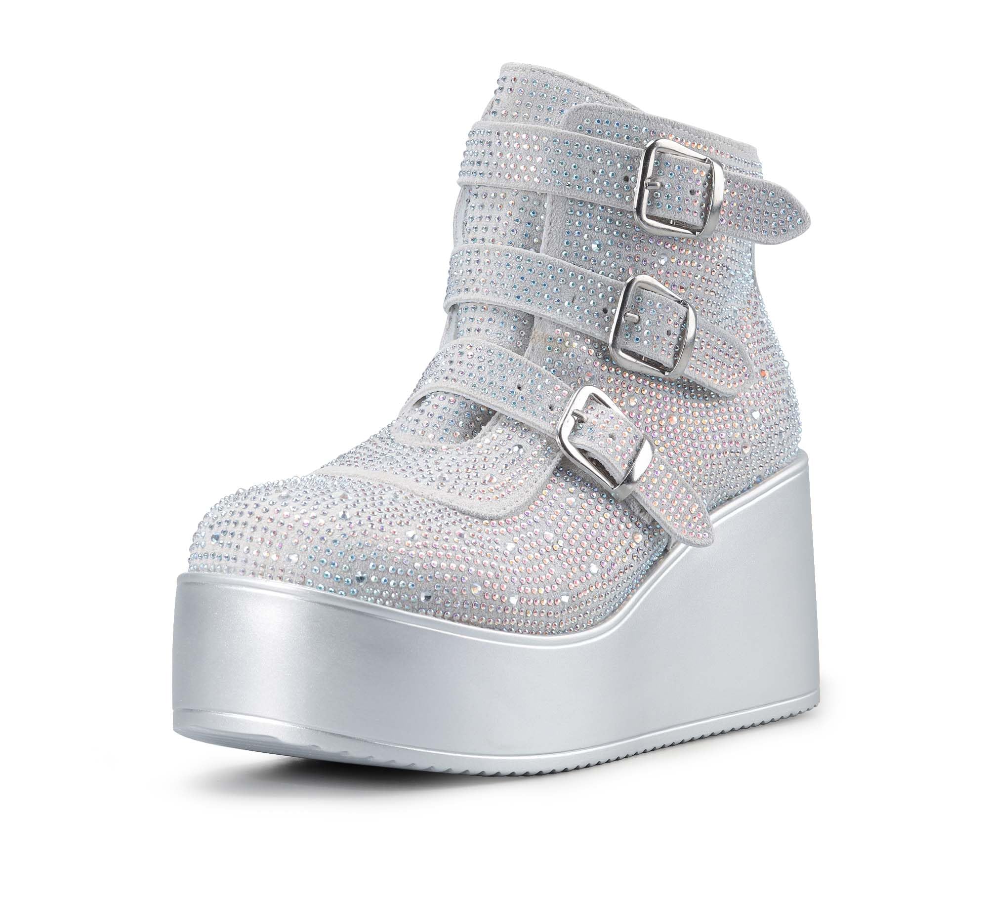 LUCKY STEP レディース プラットフォーム チャンキー アンクルブーツ - ラウンドトゥ ジッパー ウェッジ ハイヒール レイブ バックル 厚底 ゴスブ