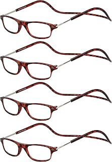 TBOC - Adjustable Folding Reading Glasses with Magnetic Clip, [Pack of 4] Comfortable Neck Frame for Women and Men, Ideal for Home, Work, Mobile Phone, Tablet