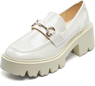 Black Platform Loafers for Women, Chunky Heel Dress Shoes for Work