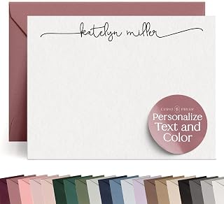 Curio Press Personalized Stationery for Women & Men, Swash Script Flat | A2 to A7, Name & Monogram, Custom Note Cards with Envelopes, Personalized Stationary Notecards, Handmade Thank You Card