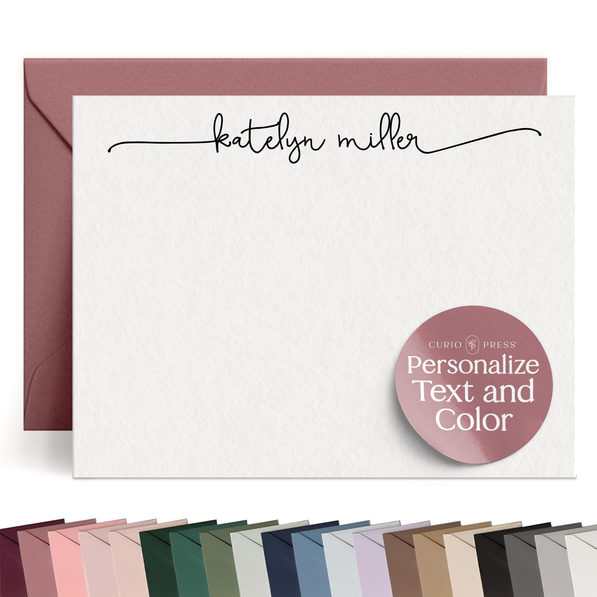 Curio Press Personalized Stationery for Women & Men, Swash Script Flat | A2 to A