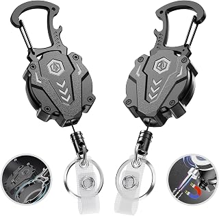 Autonomier 2Pack Heavy Duty Retractable Keychain, Unbreakable Construction | Tactical ID Badge Holder Reel Carabiner Clip with Magnetic Holds 25oz, 30" Dyneema Cord, for Men