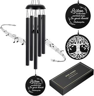 Sympathy Wind Chimes for Loss of Loved One, 39" Memorial Windchimes Outdoor | Memorial Wind Chimes for Loss of Mom Dad Husband, Funeral Bereavement Gifts with Card, Garden Decor Remembrance, Black Metal
